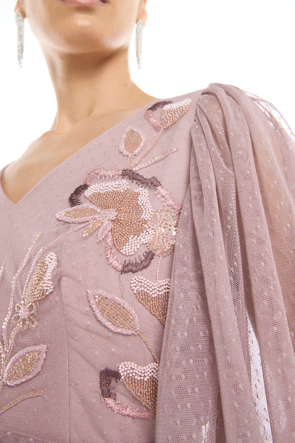Embroidered Tie Waist Gown
