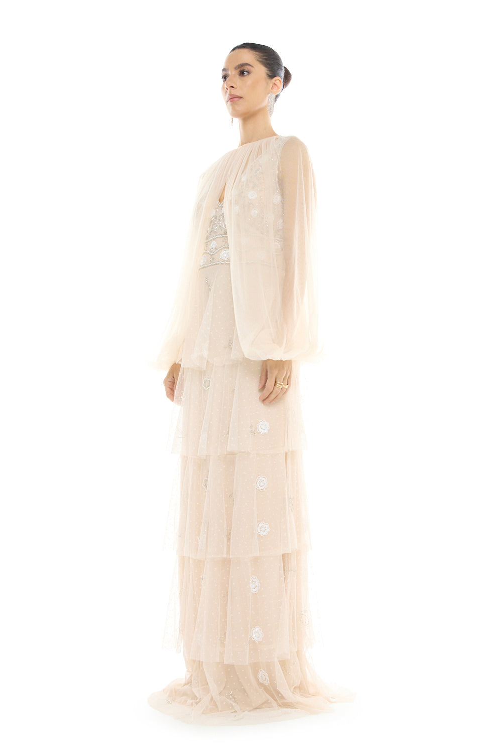 Tiered Overlay Embellished Gown
