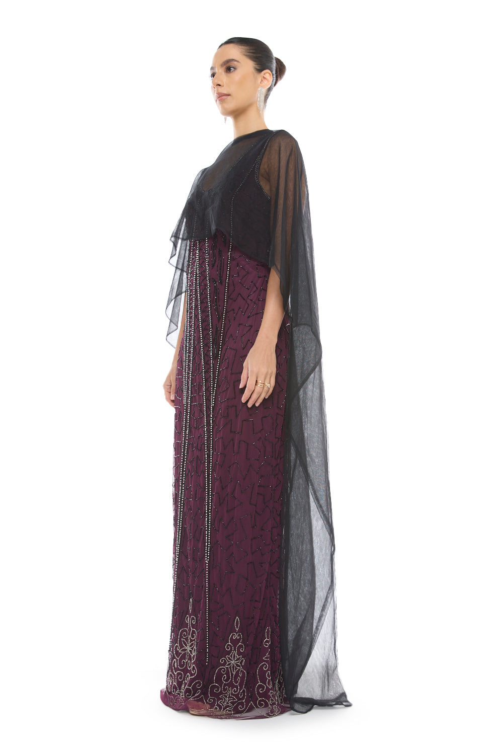 Cape Overlay Belted Gown