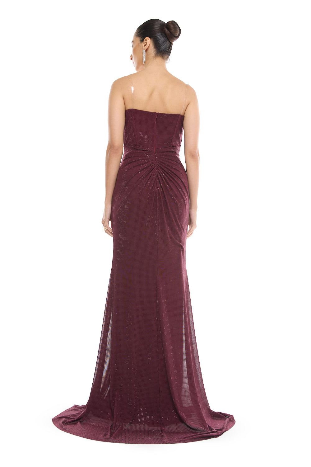 Strapless Draped Slit Gown