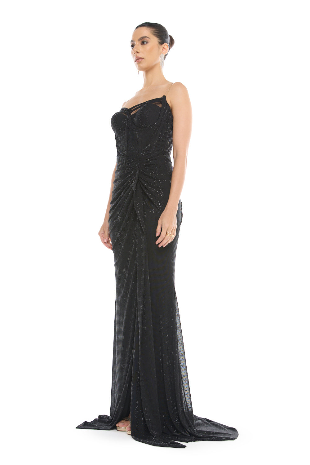 Strapless Draped Slit Gown
