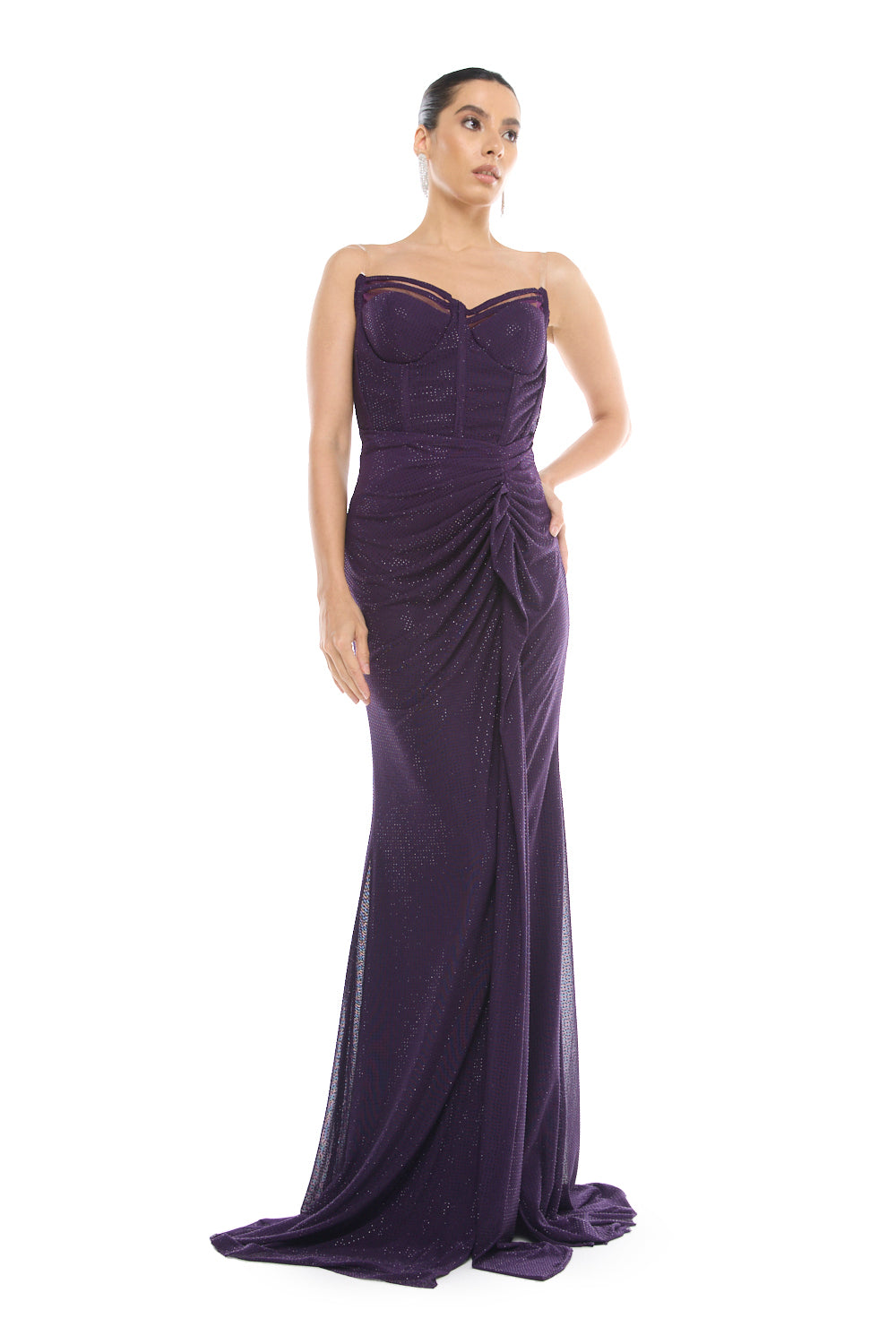Strapless Draped Slit Gown