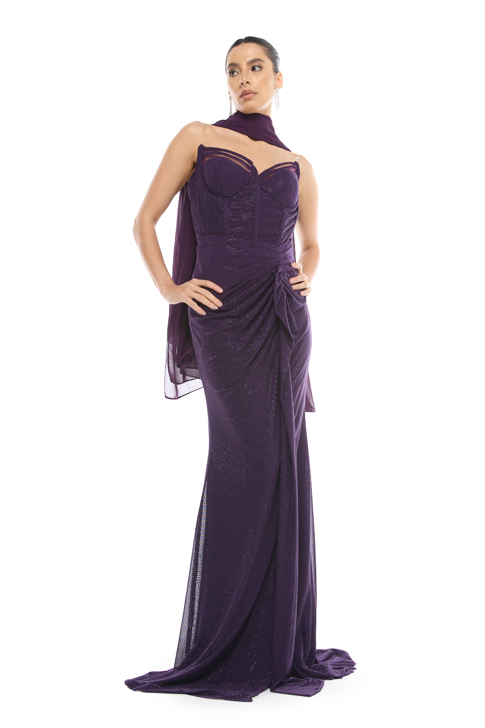 Strapless Draped Slit Gown