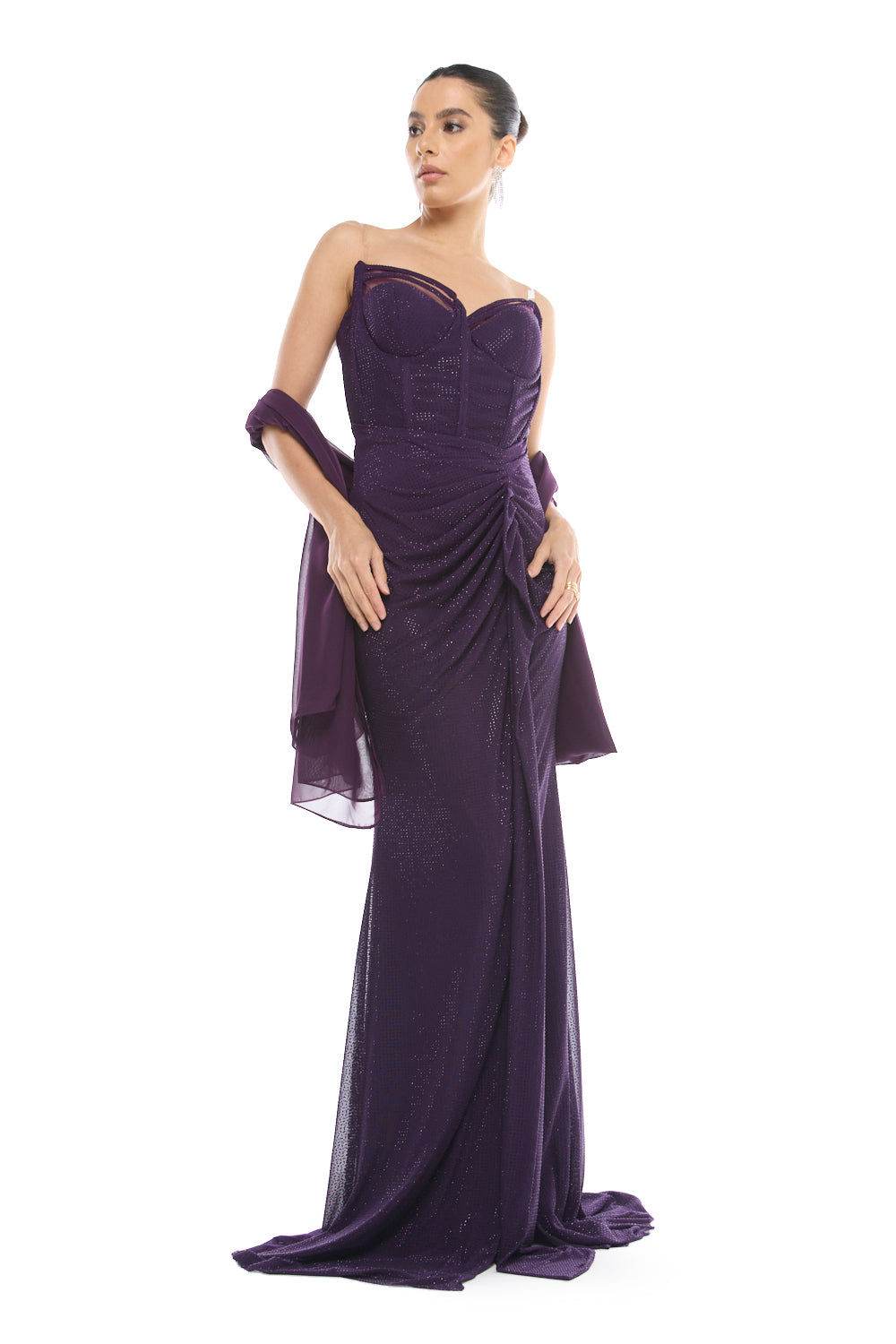 Strapless Draped Slit Gown