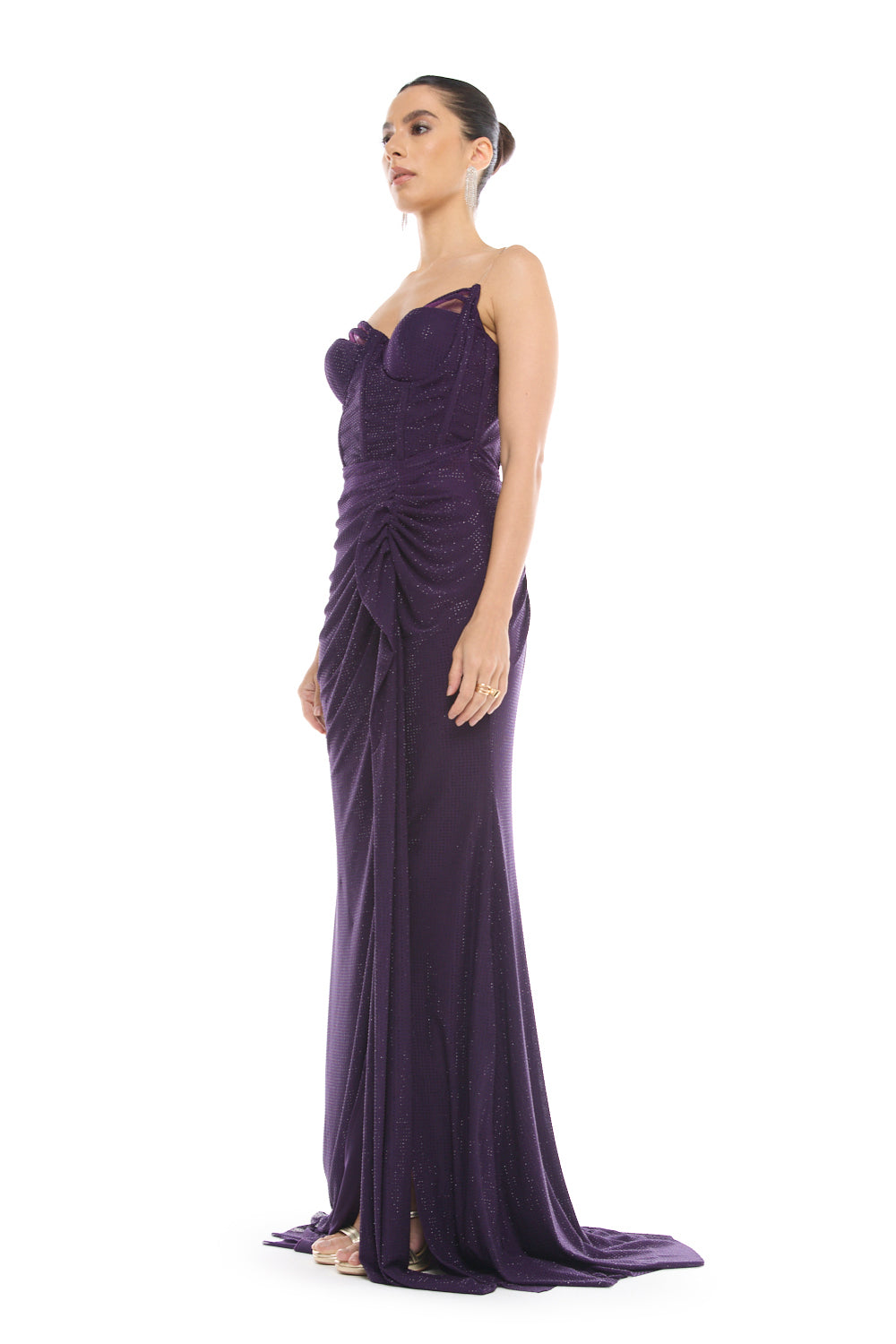 Strapless Draped Slit Gown