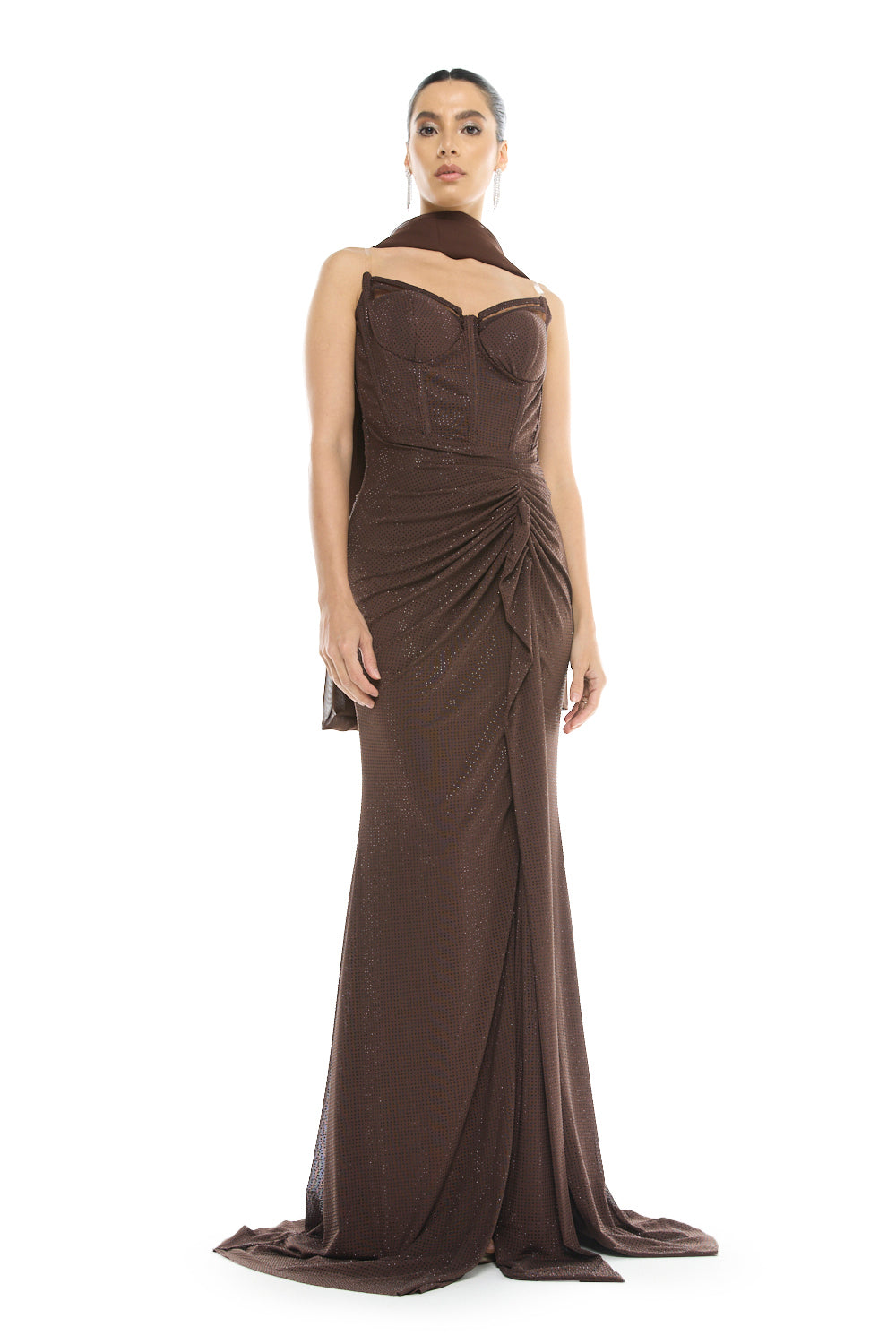 Strapless Draped Slit Gown