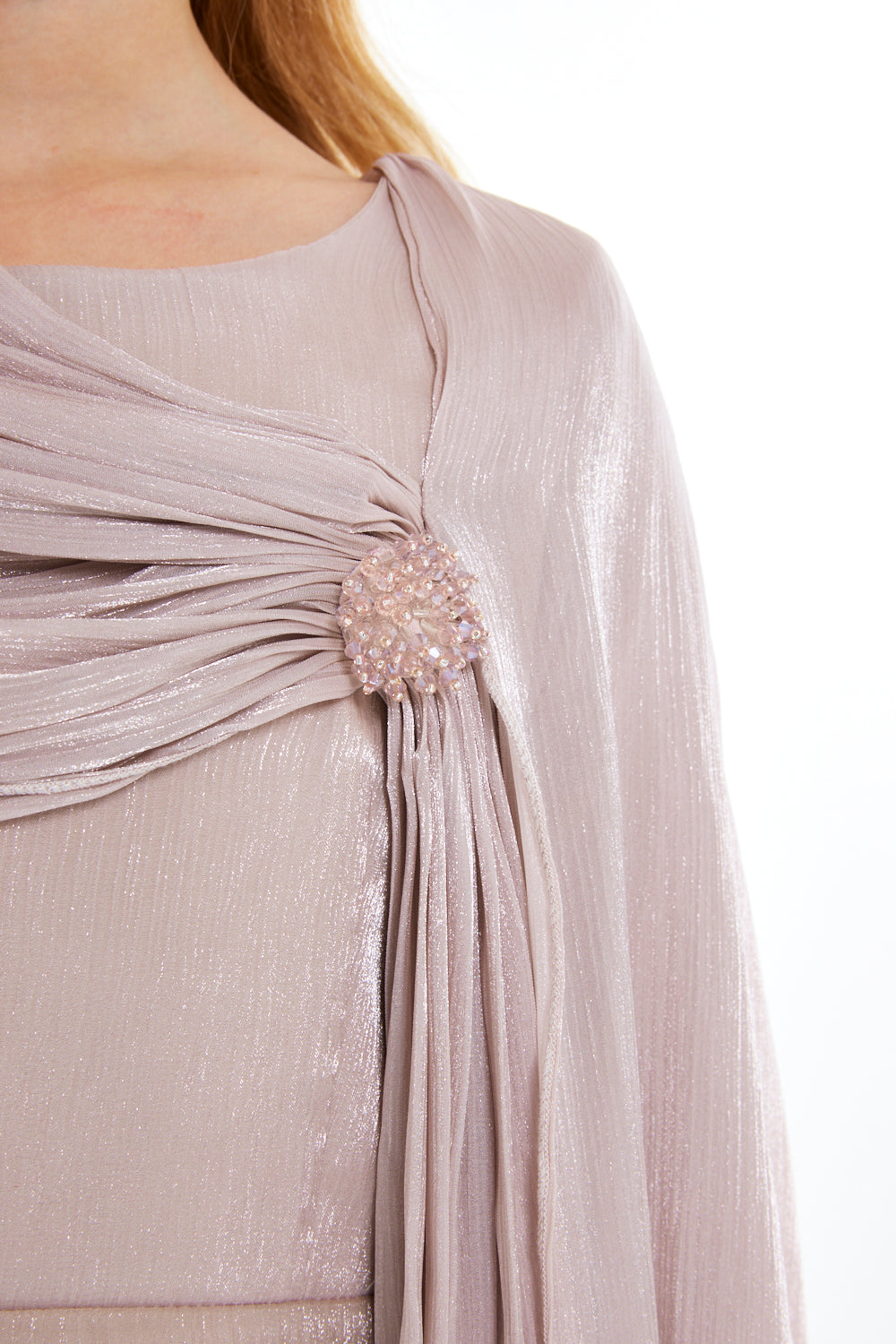 Jeweled Drape Cape Gown