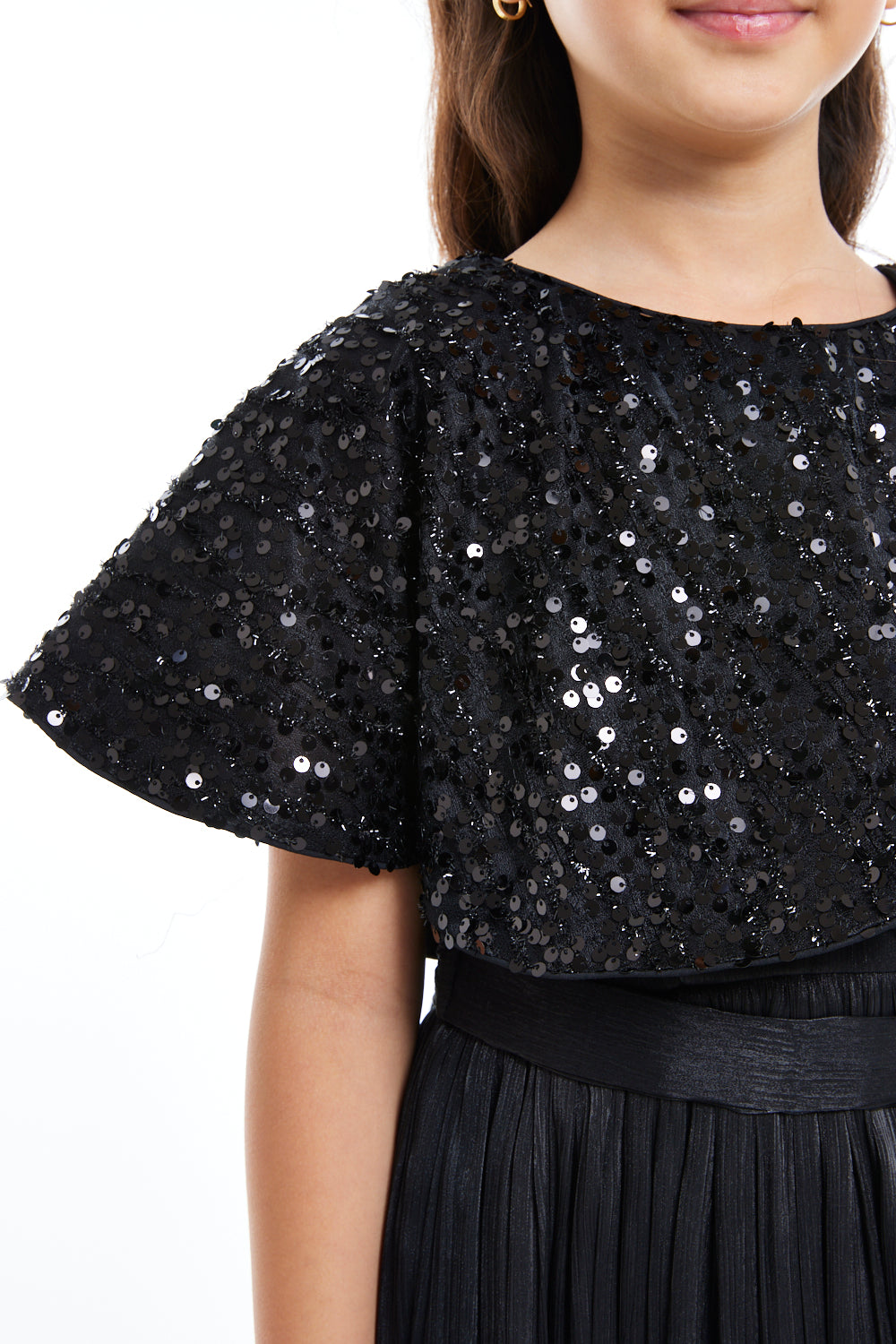 Sequin Cape Pleated Gown