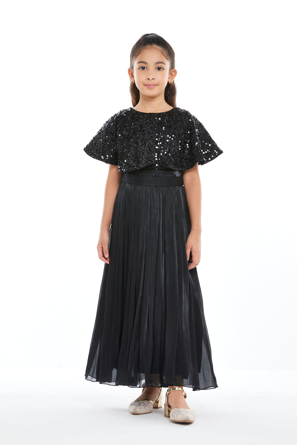 Sequin Cape Pleated Gown