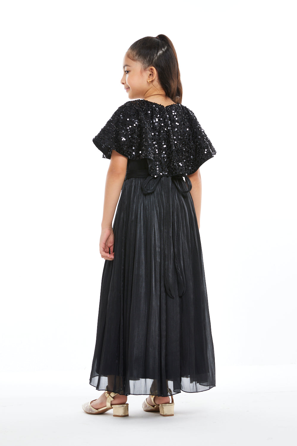 Sequin Cape Pleated Gown
