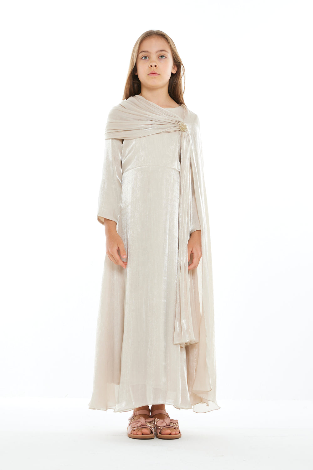 Jeweled Drape Cape Gown