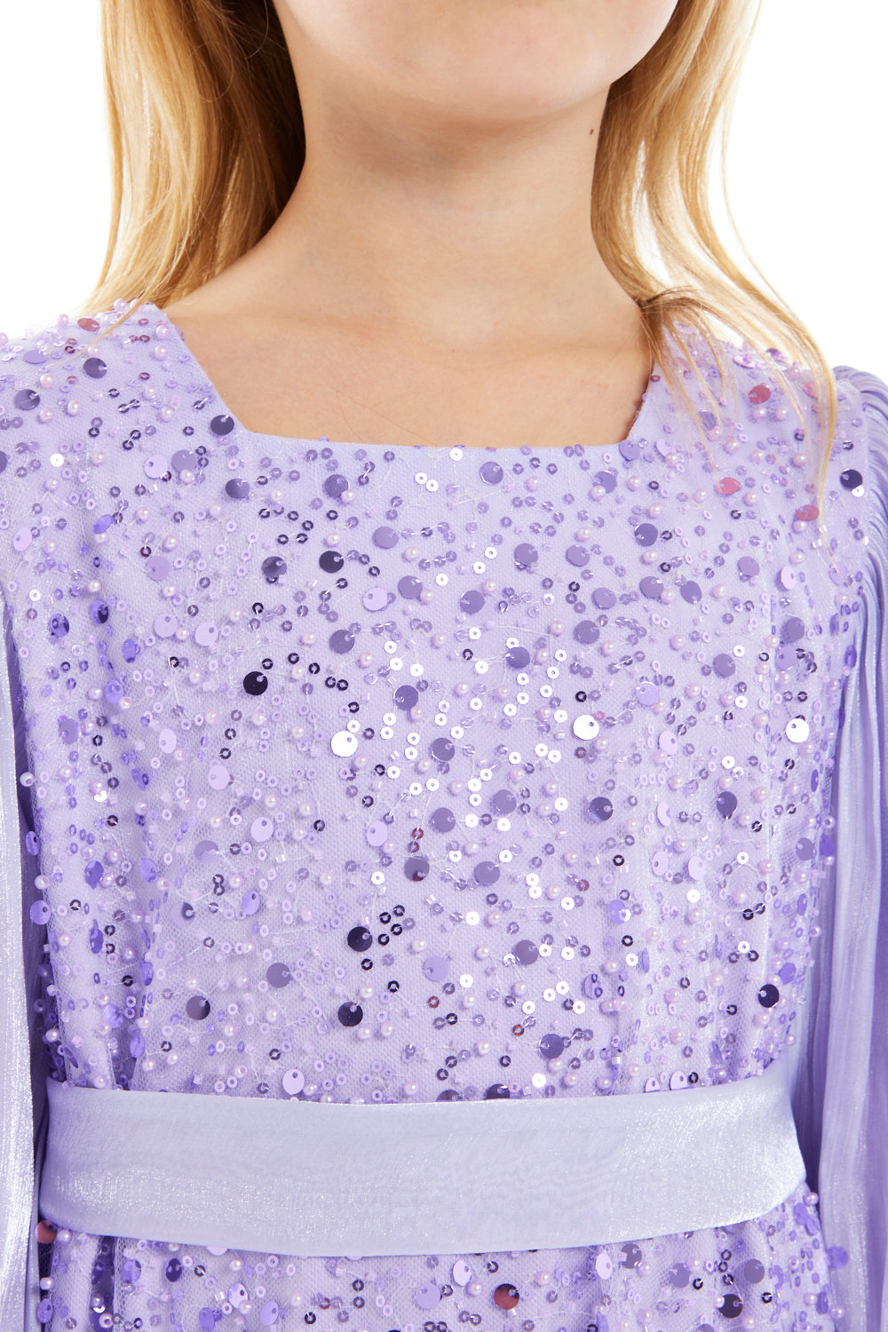 Sequin Panel Puff Sleeve Dress