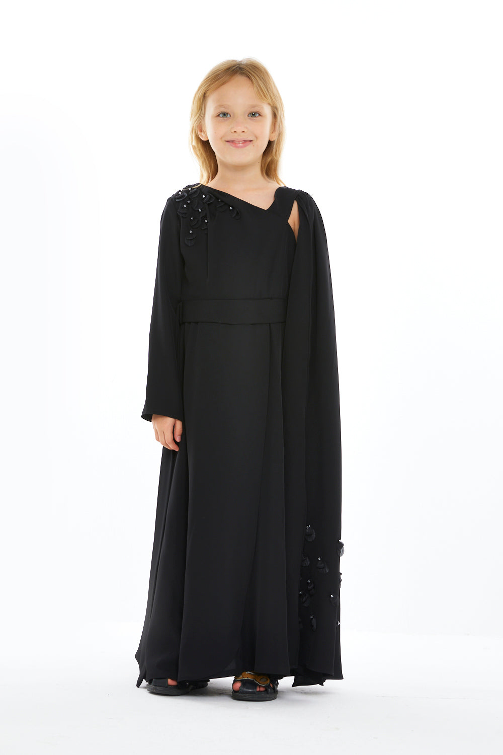 Midnight Bloom Cape Gown