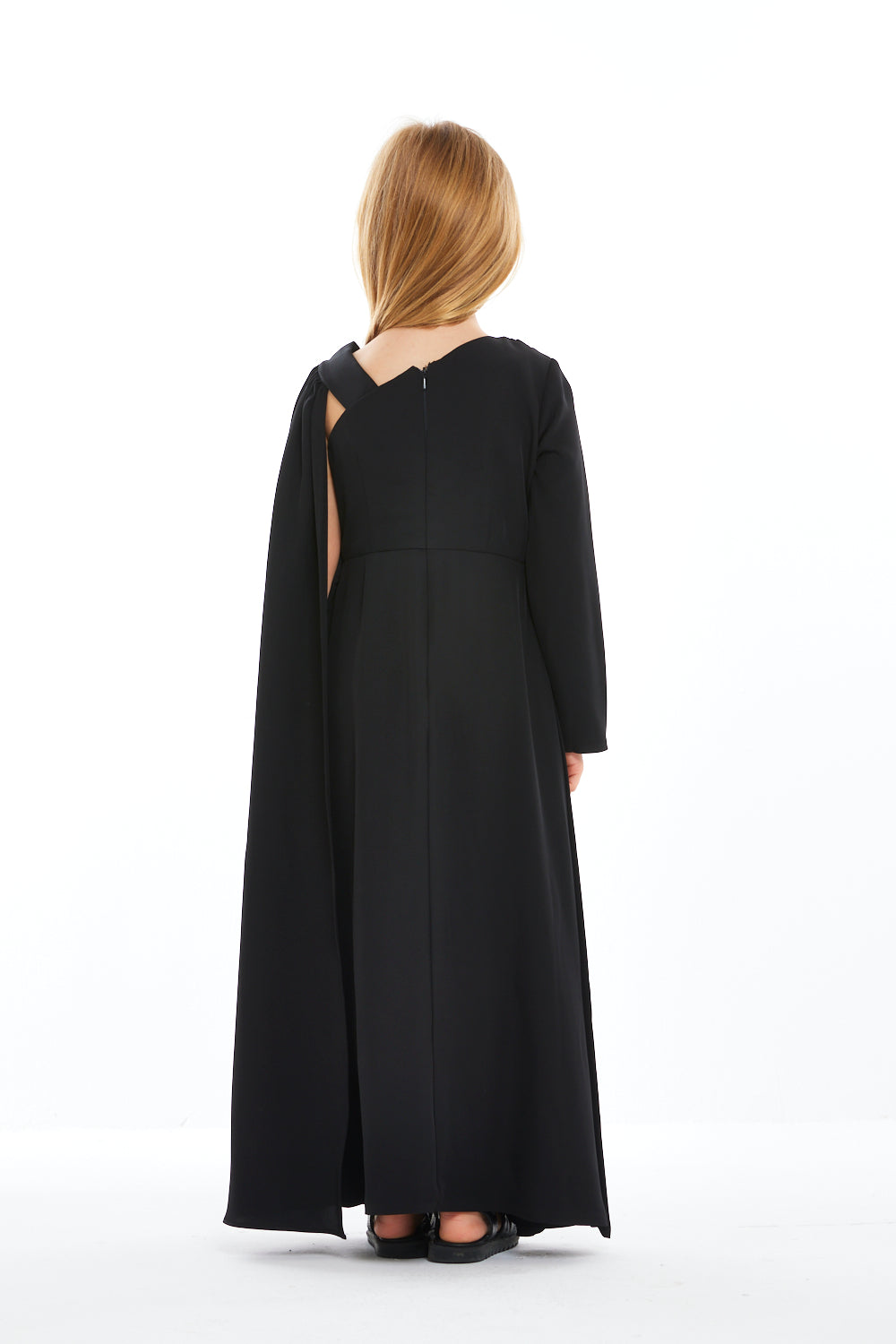 Midnight Bloom Cape Gown