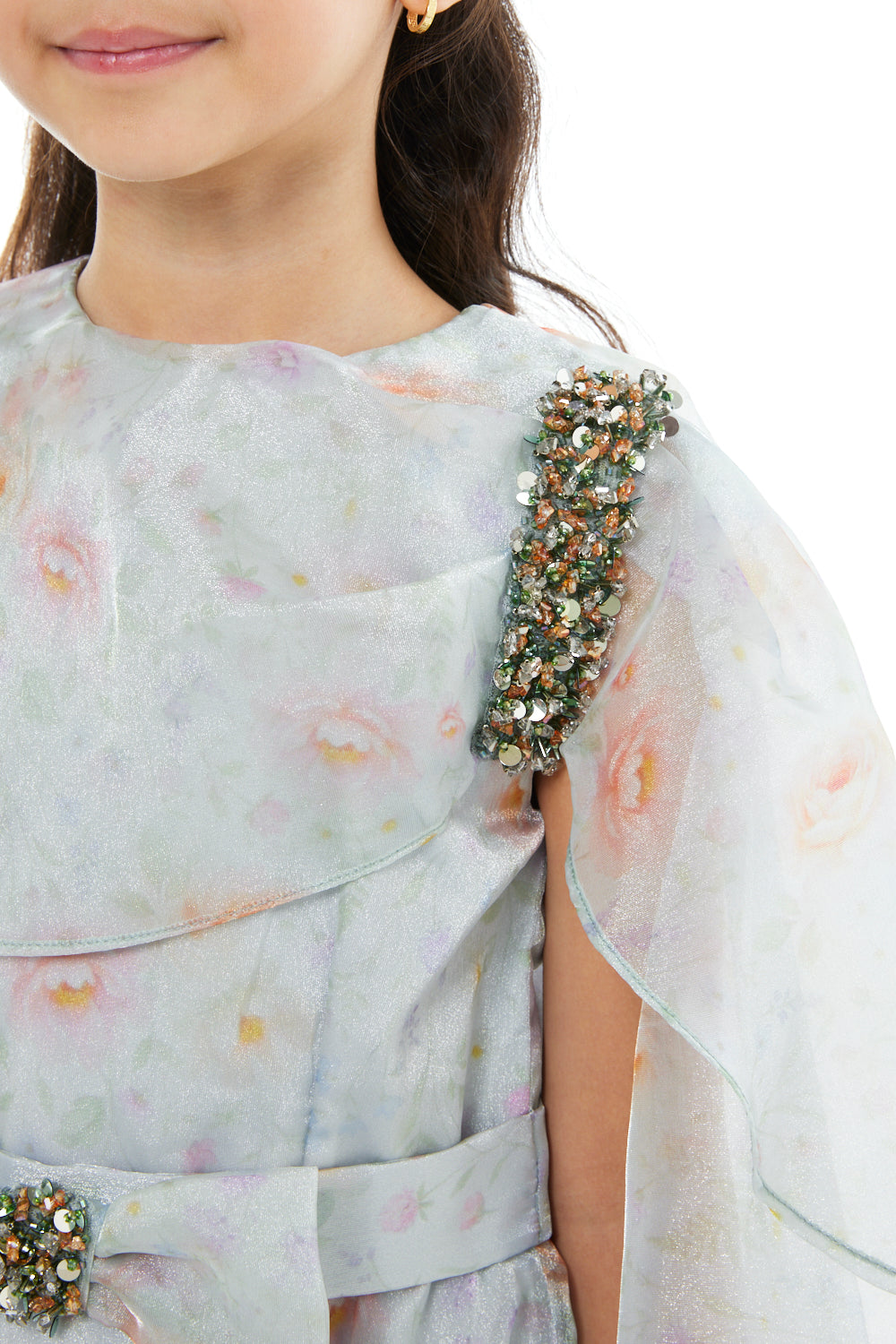 Floral Printed Capelet Jewel Dress