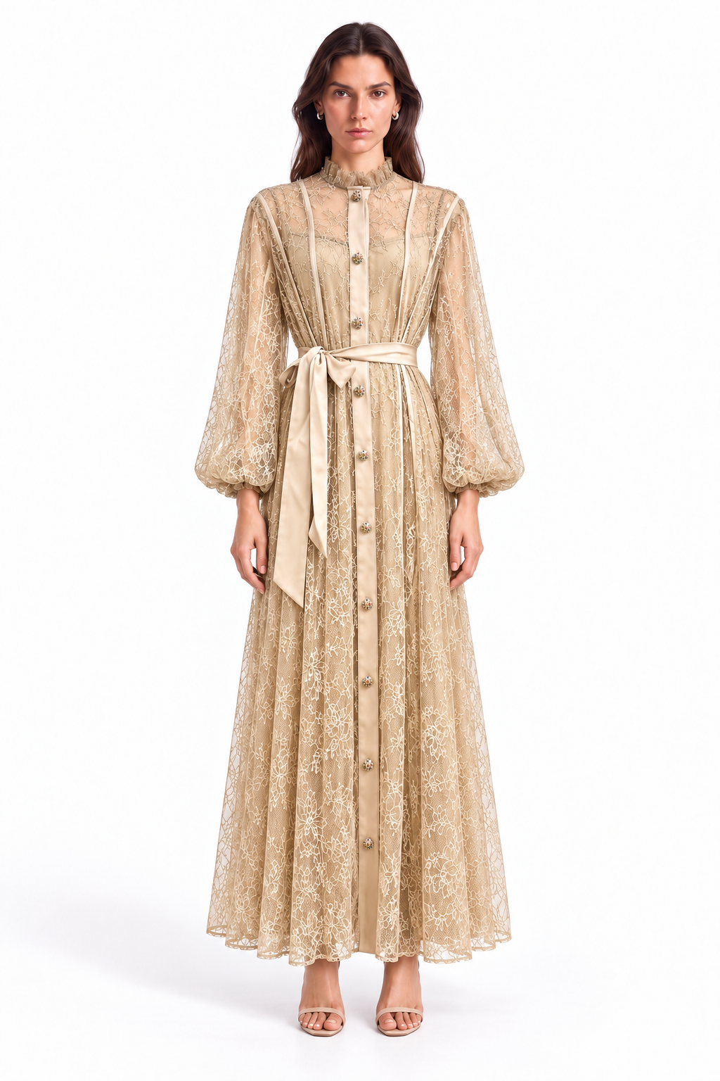 "Dahlia" Embellished High-Neck Lace Dress