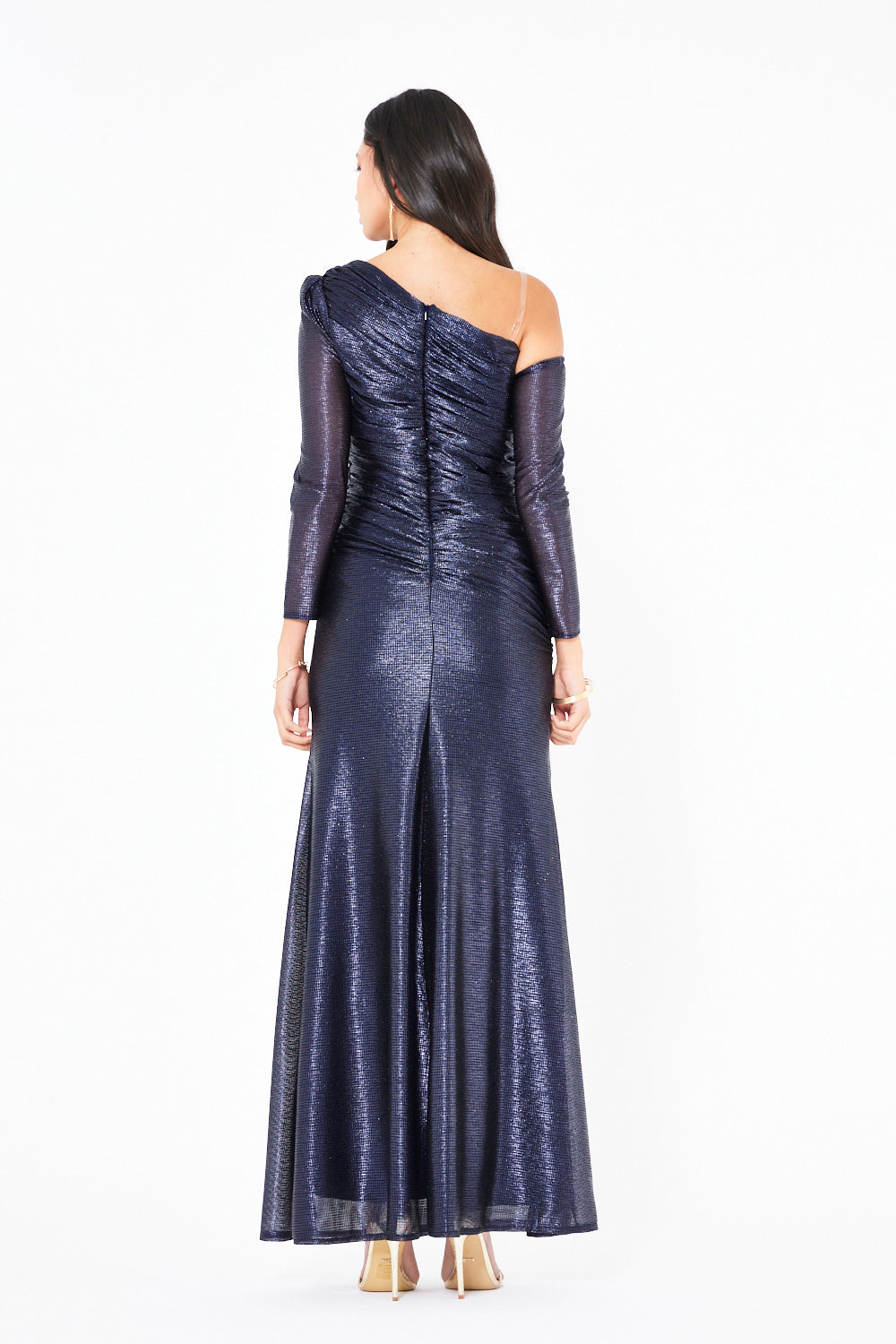 Asymmetric Ruched Column Gown