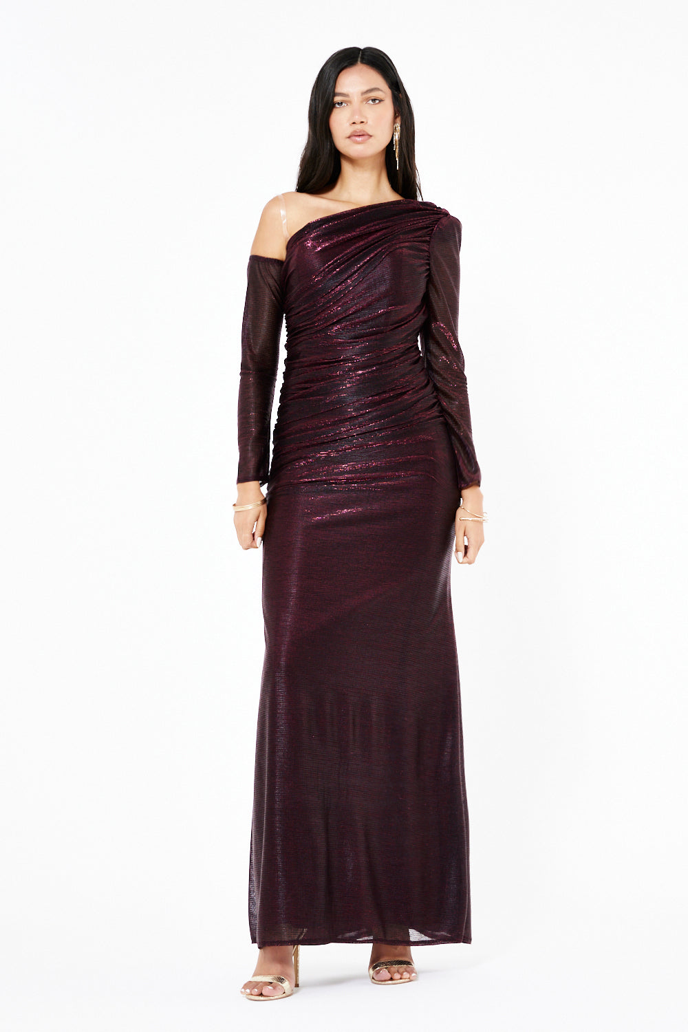 Asymmetric Ruched Column Gown