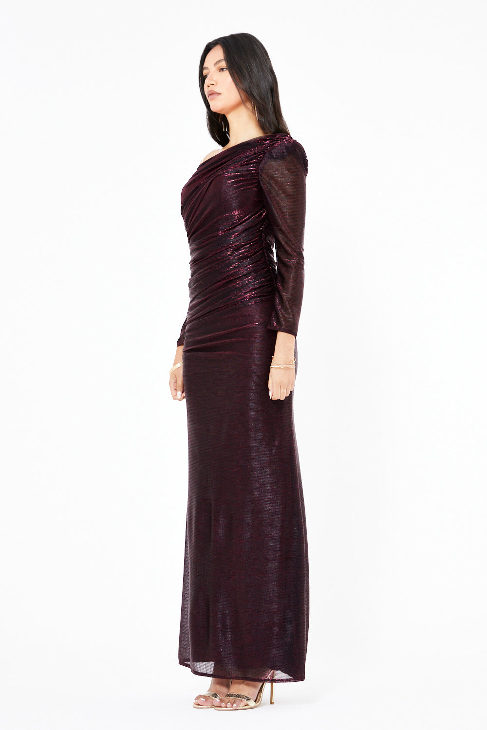 Asymmetric Ruched Column Gown