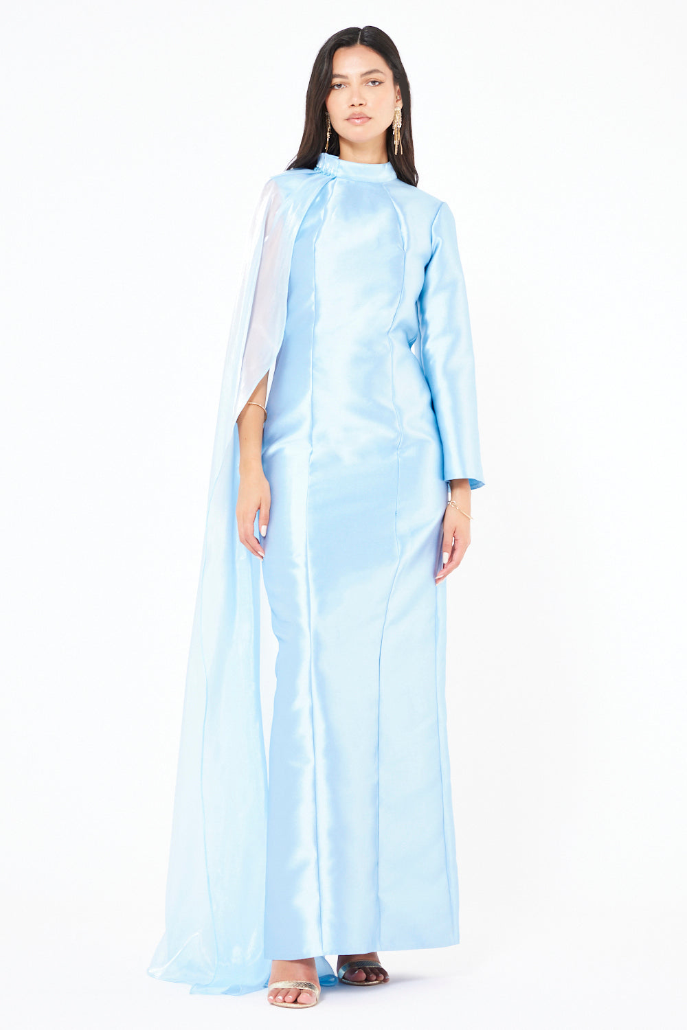High Neck Cape Panel Gown
