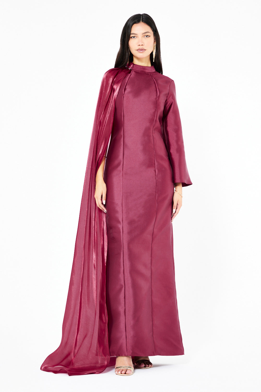 High Neck Cape Panel Gown