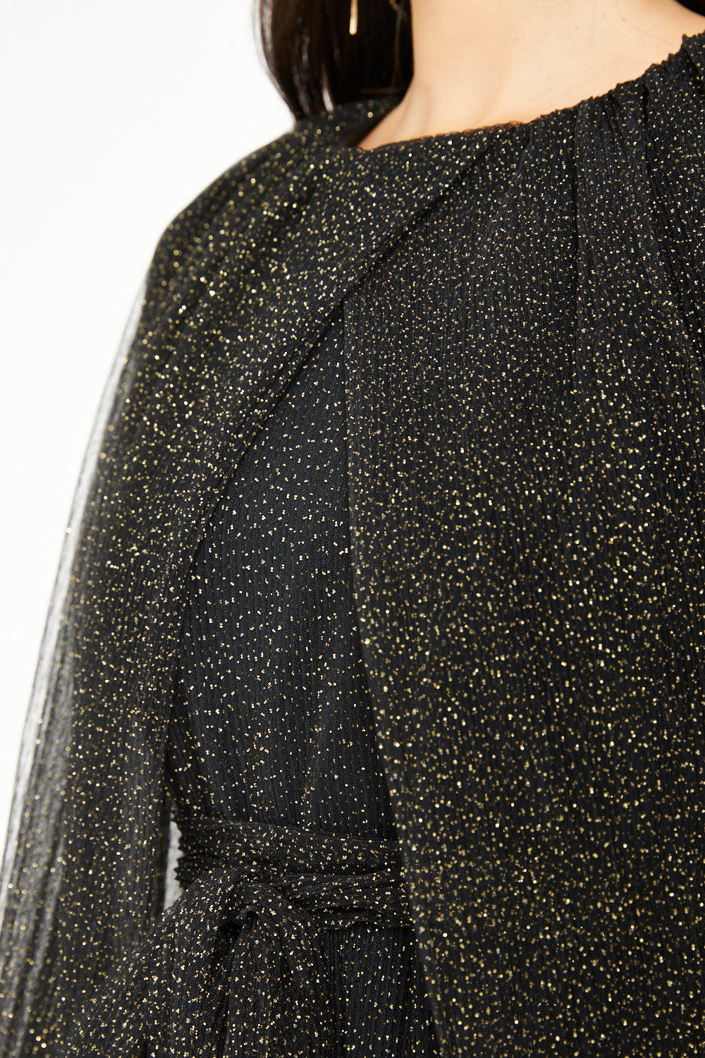 Sheer Cape Belted Gown