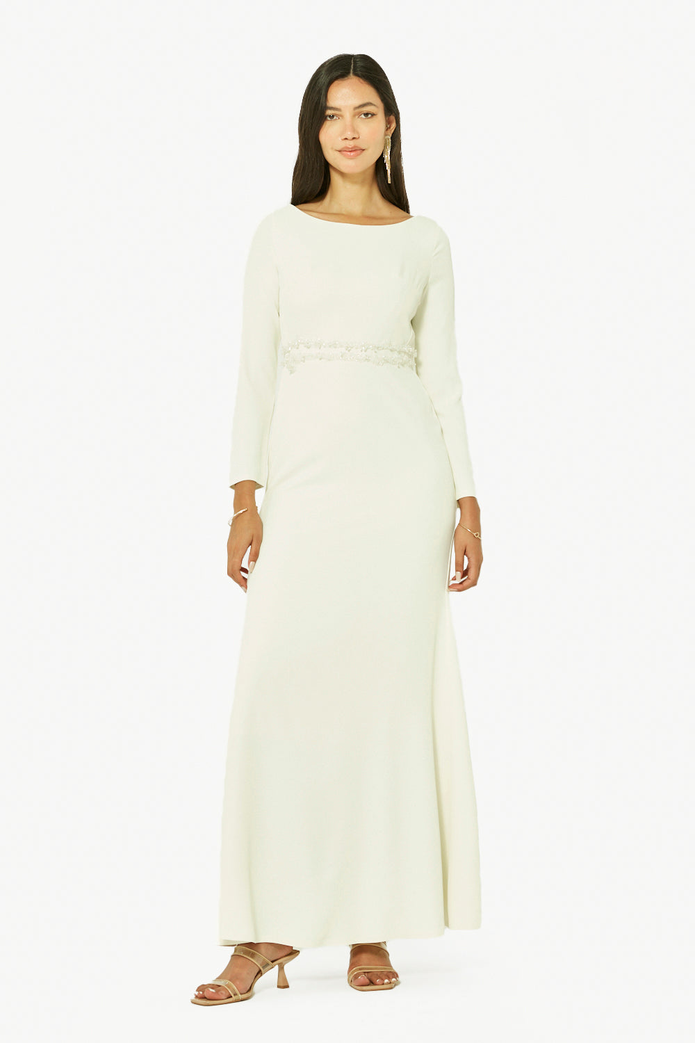 Crystal Waist Detail Column Gown