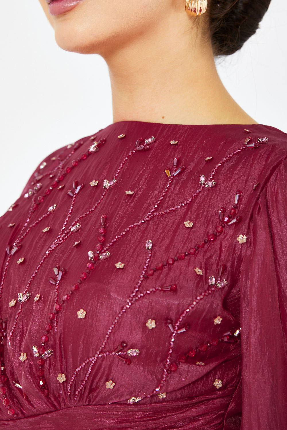 Embellished Sheer Cape Sleeve Maxi Dress