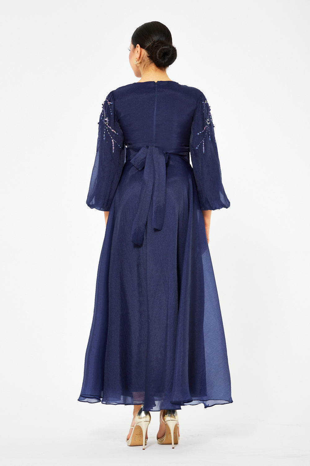 Ruched Bodice Balloon Sleeve Gown