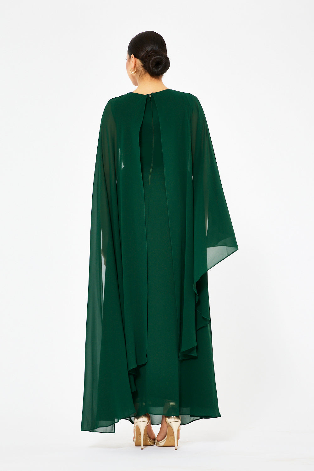 Embellished One-Shoulder Cape Gown