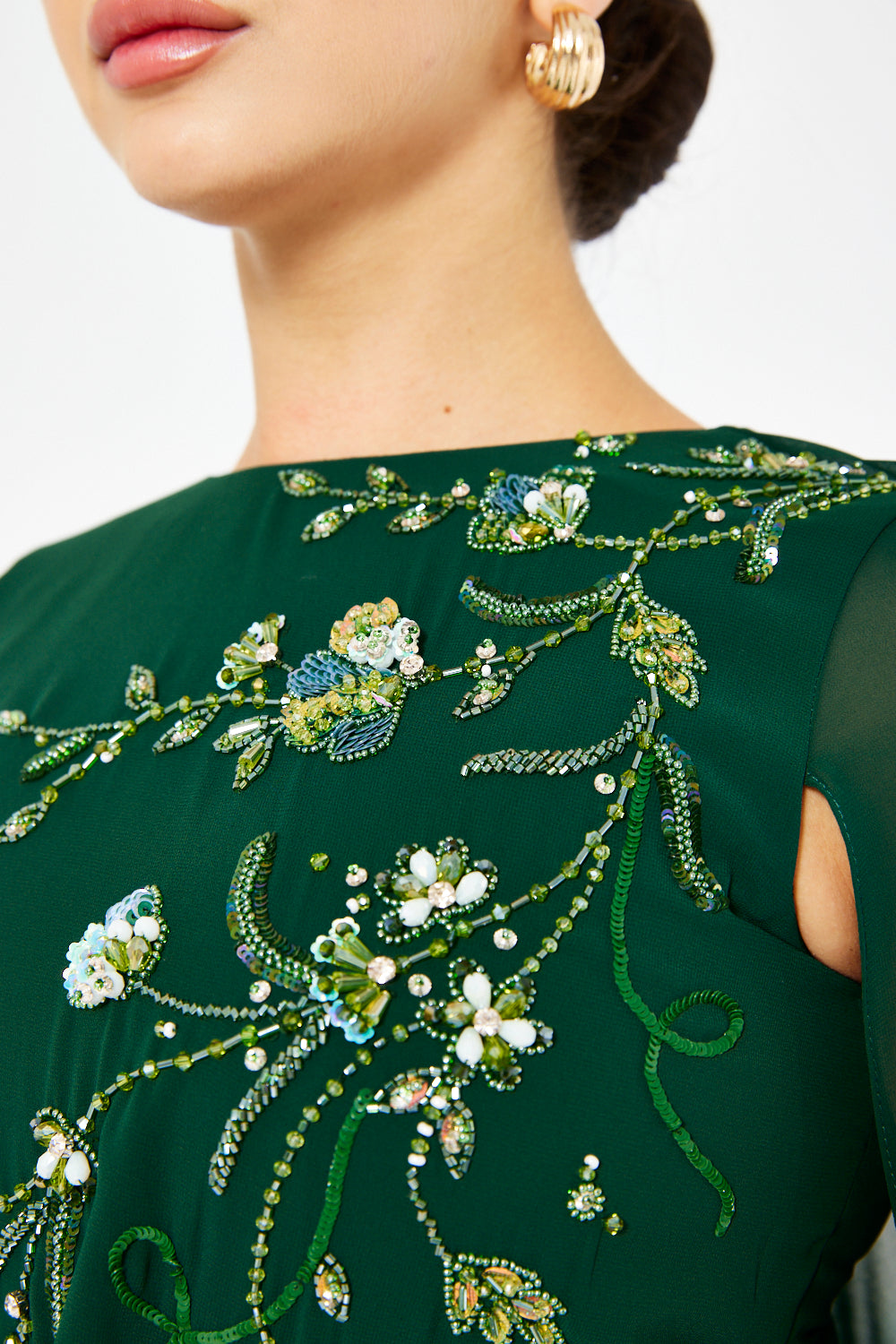 Embellished One-Shoulder Cape Gown