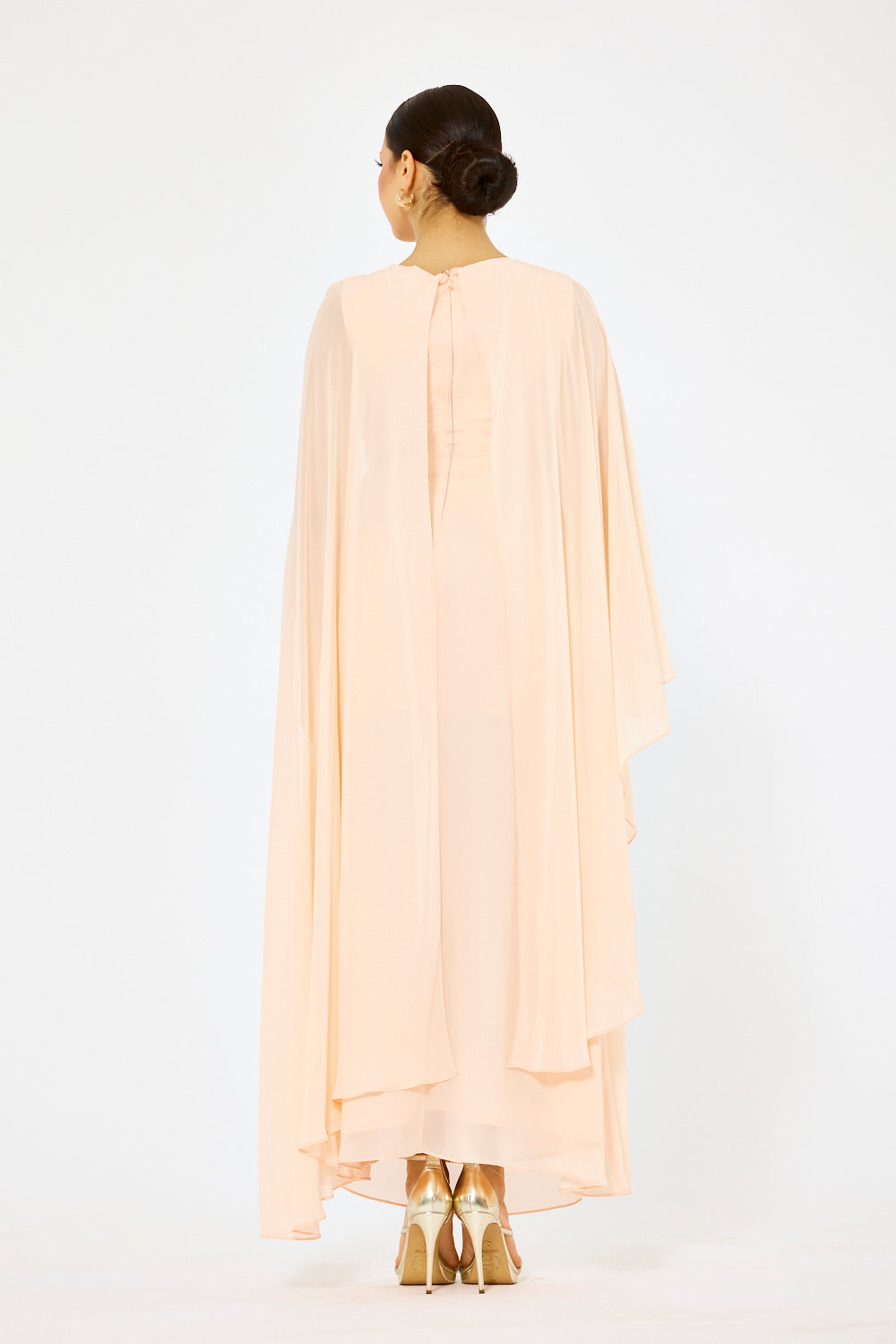 Embellished One-Shoulder Cape Gown