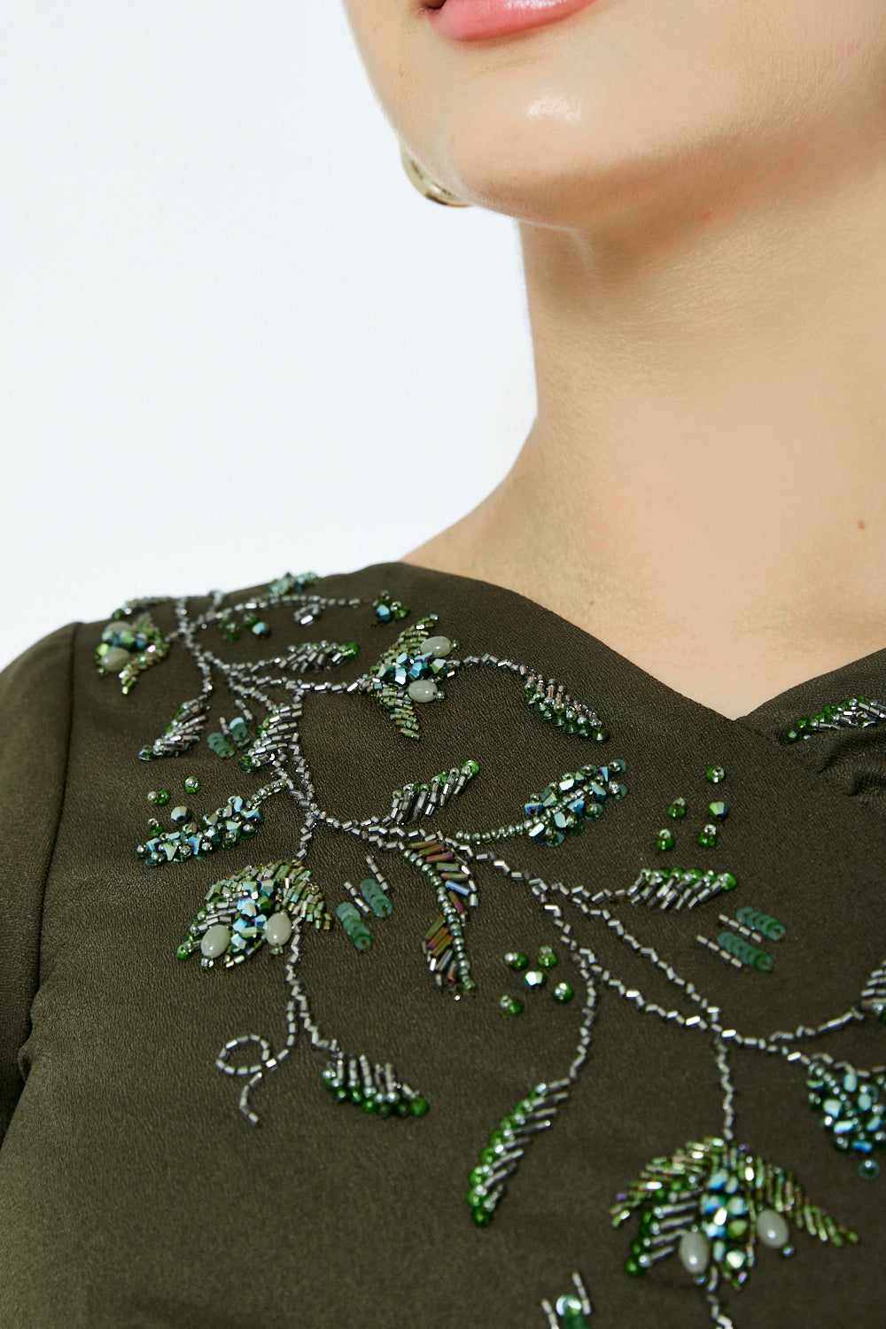 Vine Embroidered Drape Gown