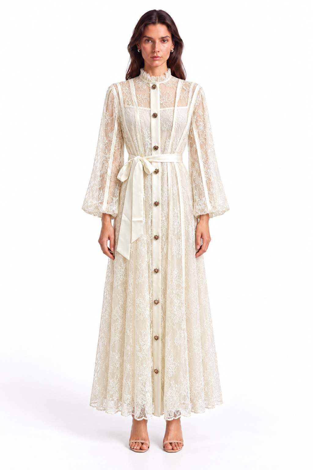 "Dahlia" Embellished High-Neck Lace Dress