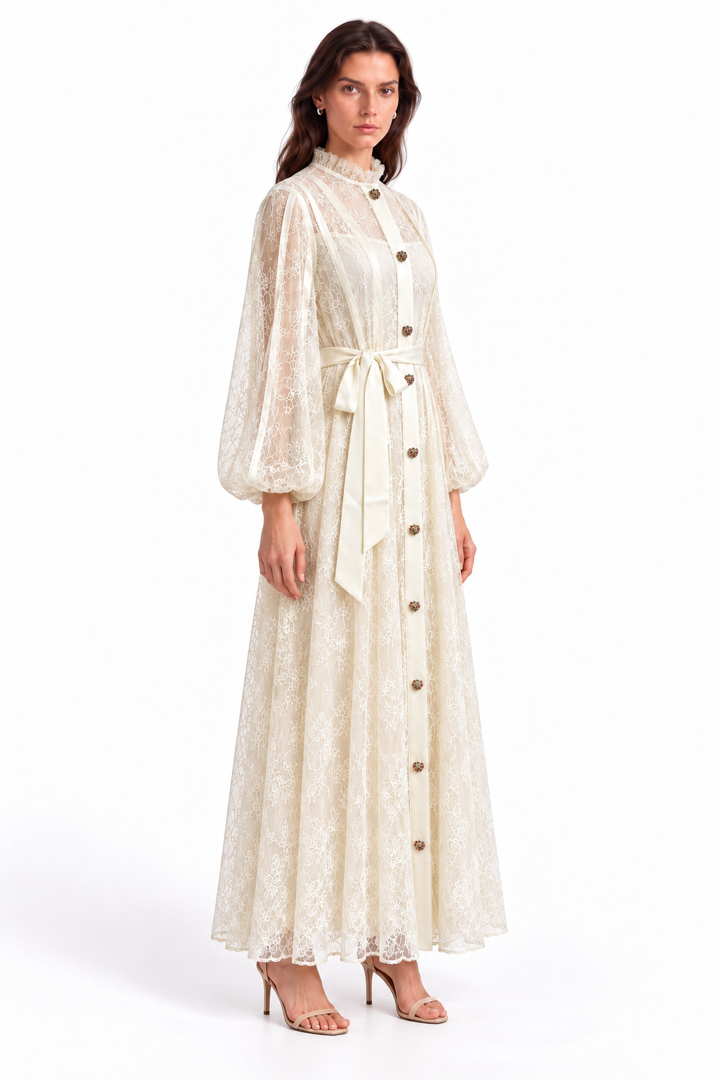 "Dahlia" Embellished High-Neck Lace Dress