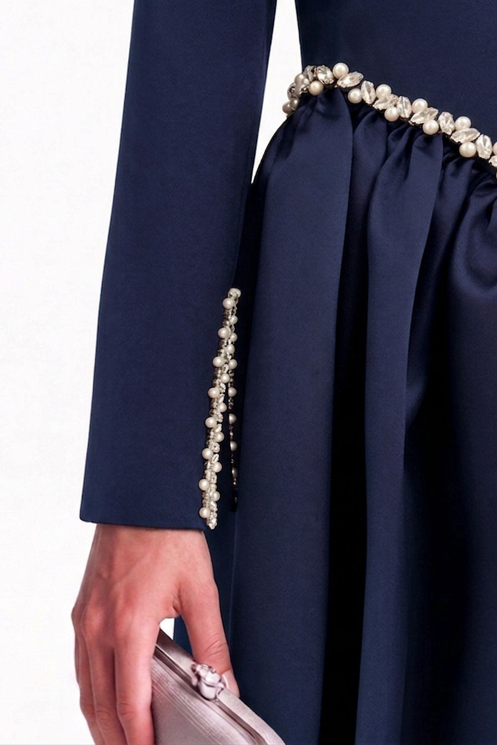 "Mira" Crepe Sculpted Drop Waist Gown