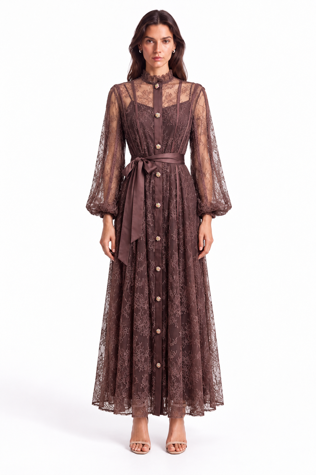 "Dahlia" Embellished High-Neck Lace Dress
