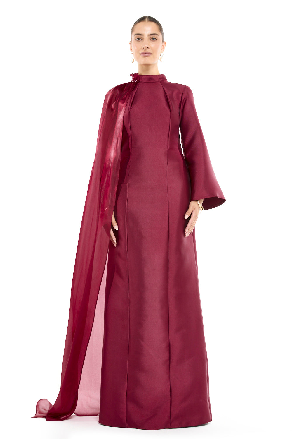 High Neck Cape Panel Gown