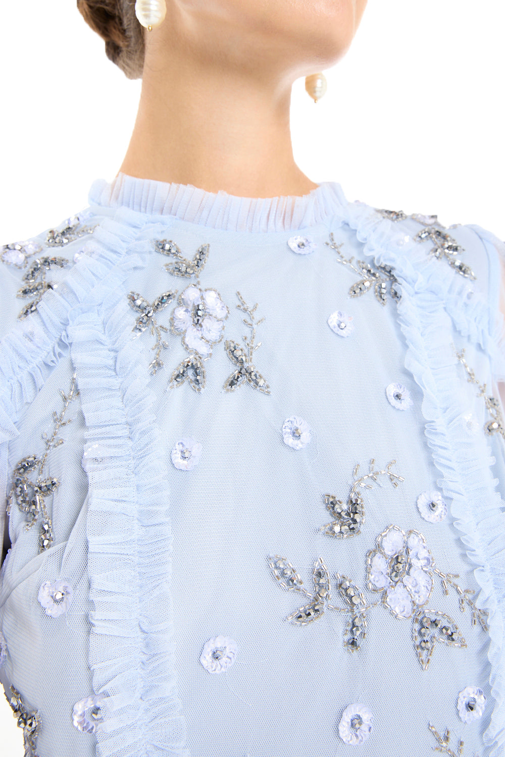 High Neck Tiered Ruffle Gown with Beaded Star Bodice