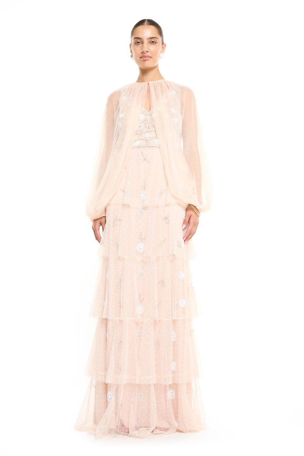 Tiered Overlay Embellished Gown