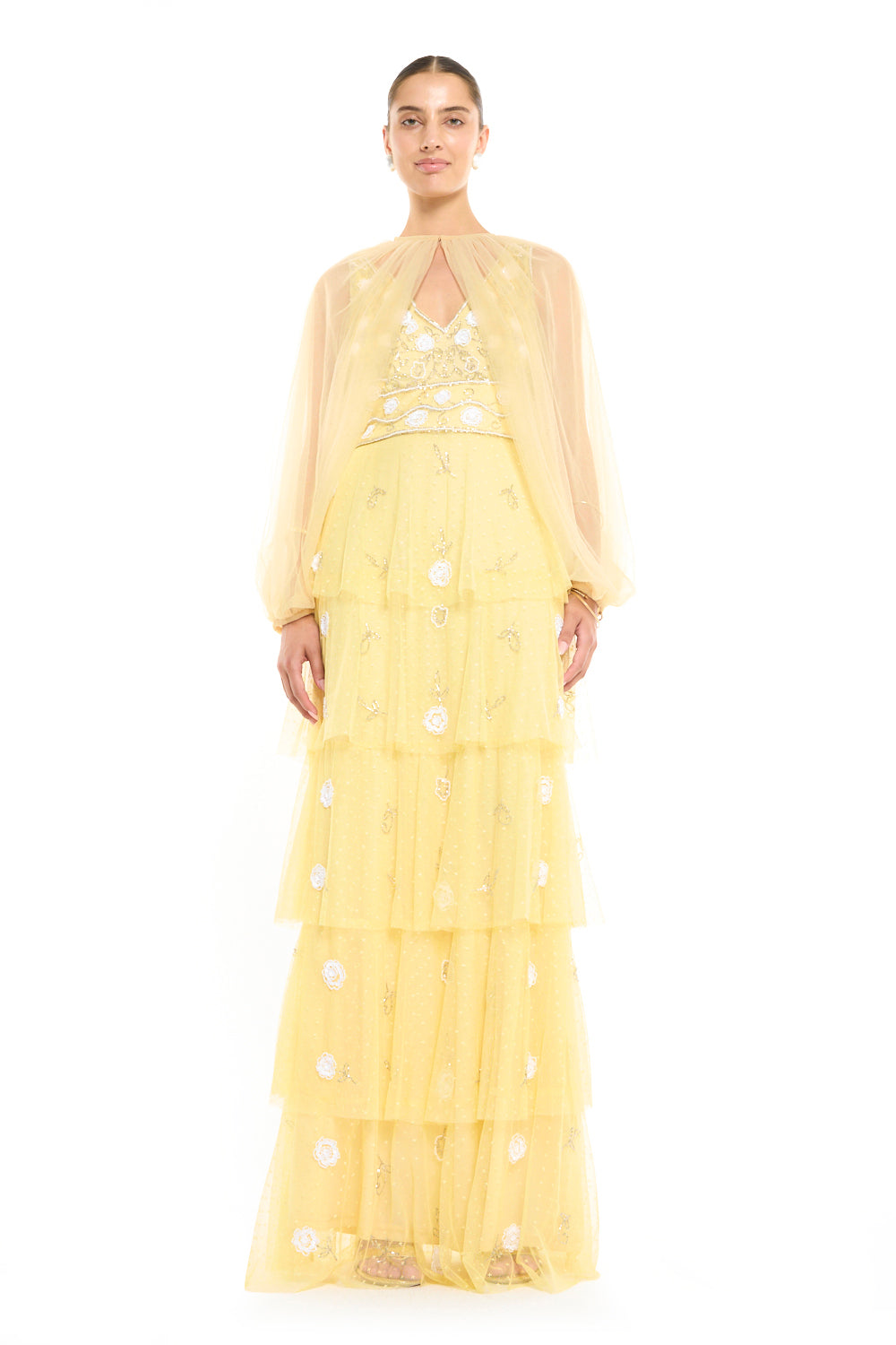 Tiered Overlay Embellished Gown