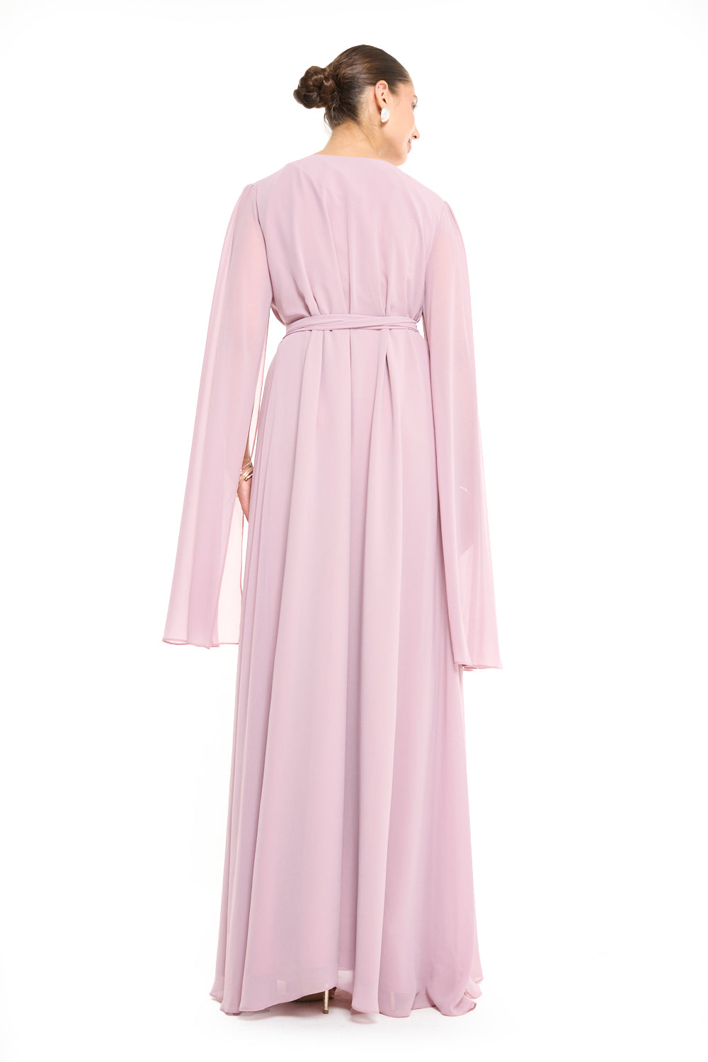 V-Neck Cape Sleeve Gown with Floral Sequin Bodice