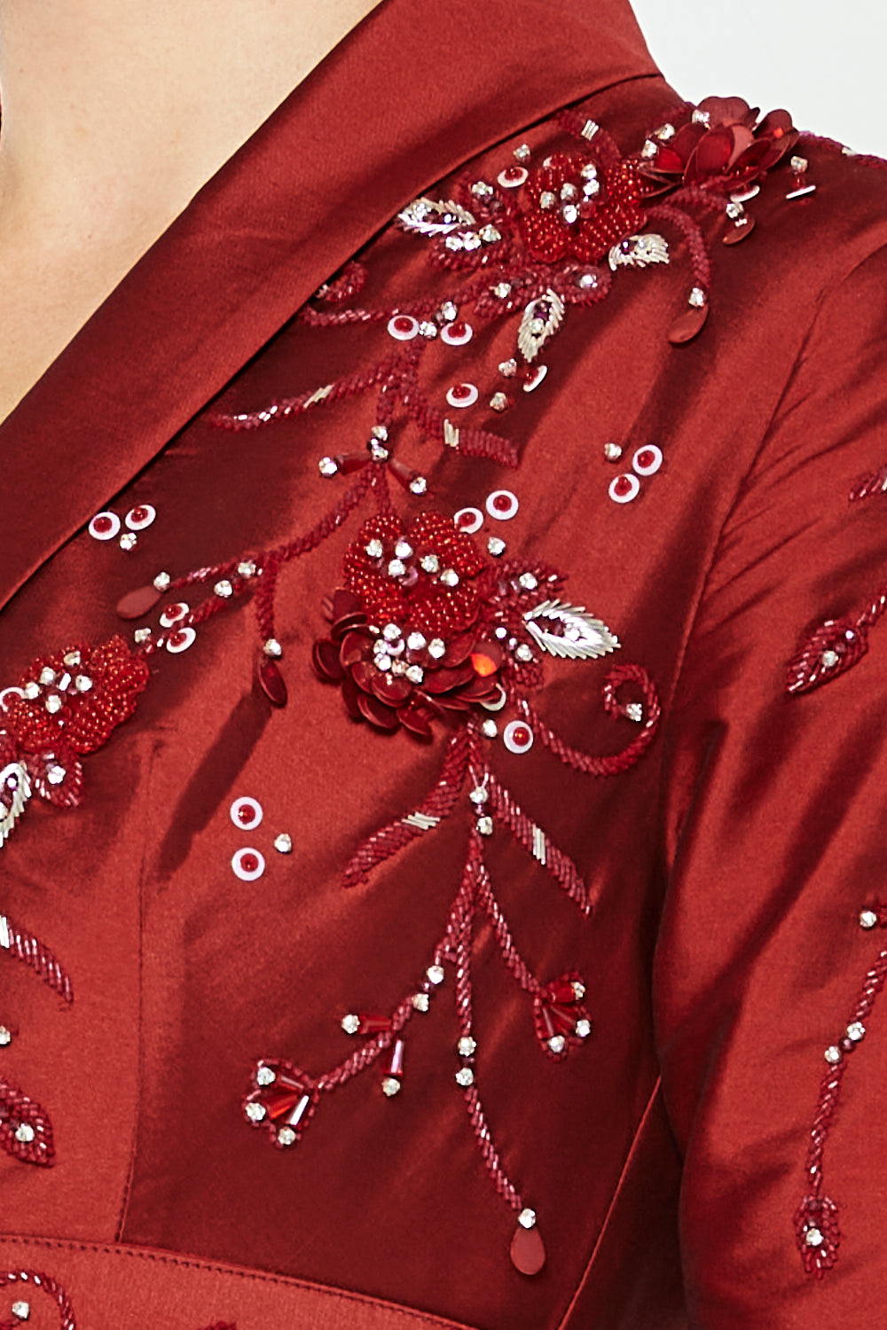 Embroidered Empire-Line Panel Gown