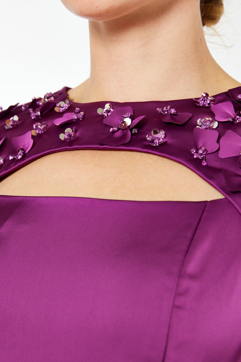 Floral Appliqué Cut-Out Neck Maxi Dress