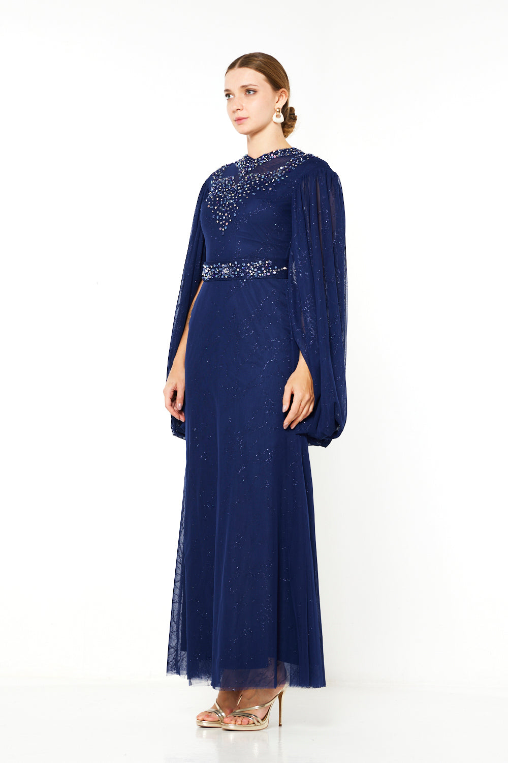 Embellished Cape-Style Gown