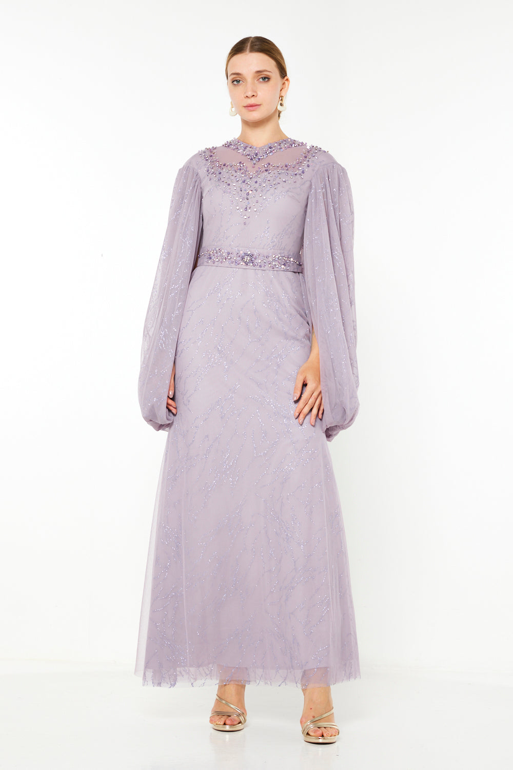 Embellished Cape-Style Gown