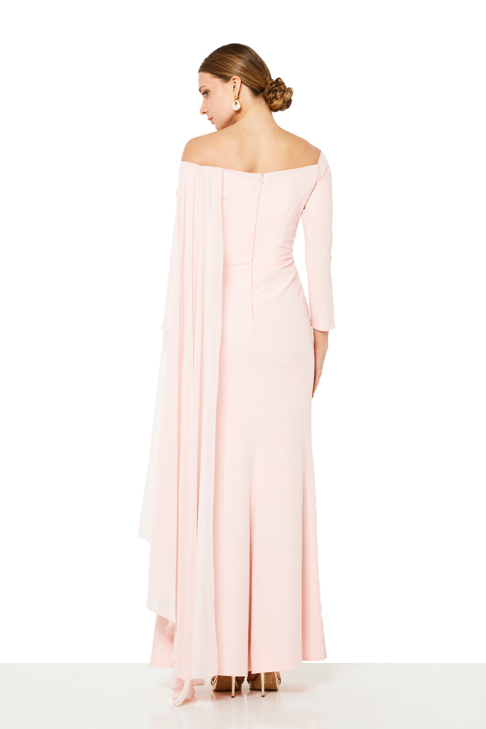 Asymmetric Floral Appliqué Cape Gown