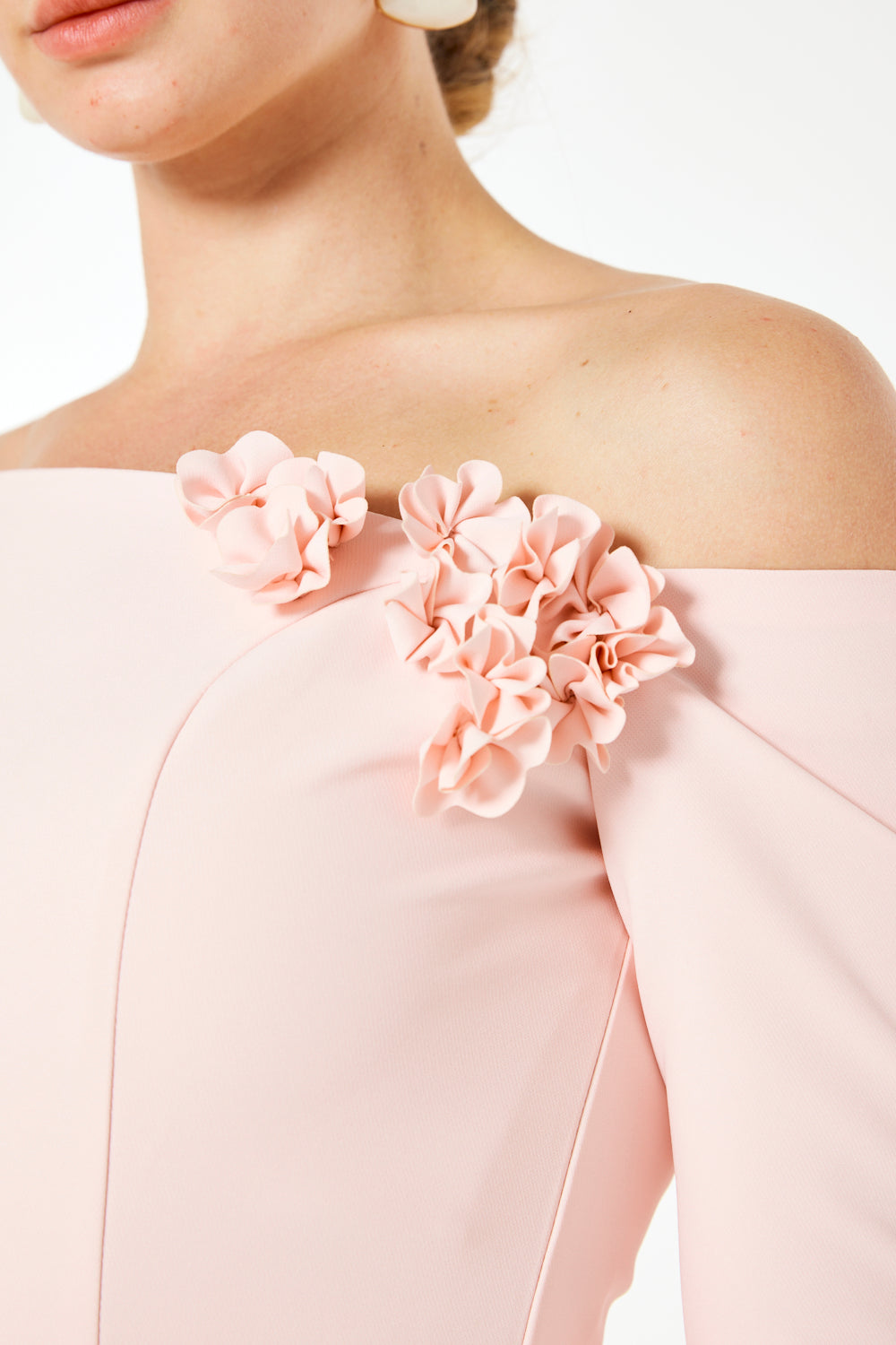 Asymmetric Floral Appliqué Cape Gown