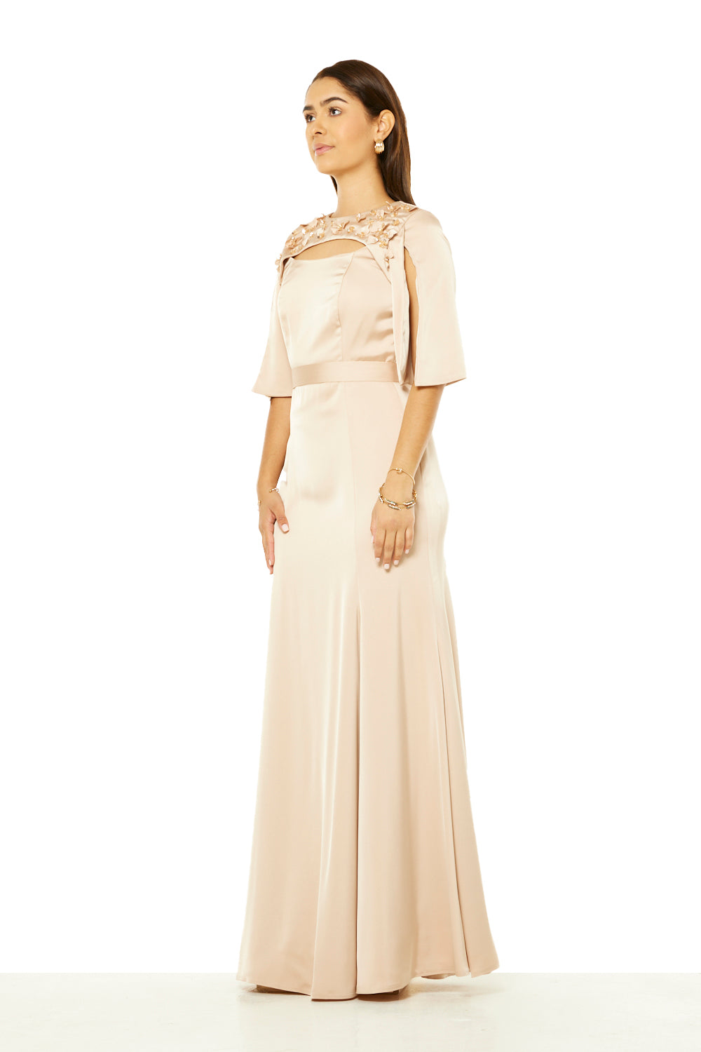 Floral Appliqué Cut-Out Neck Maxi Dress