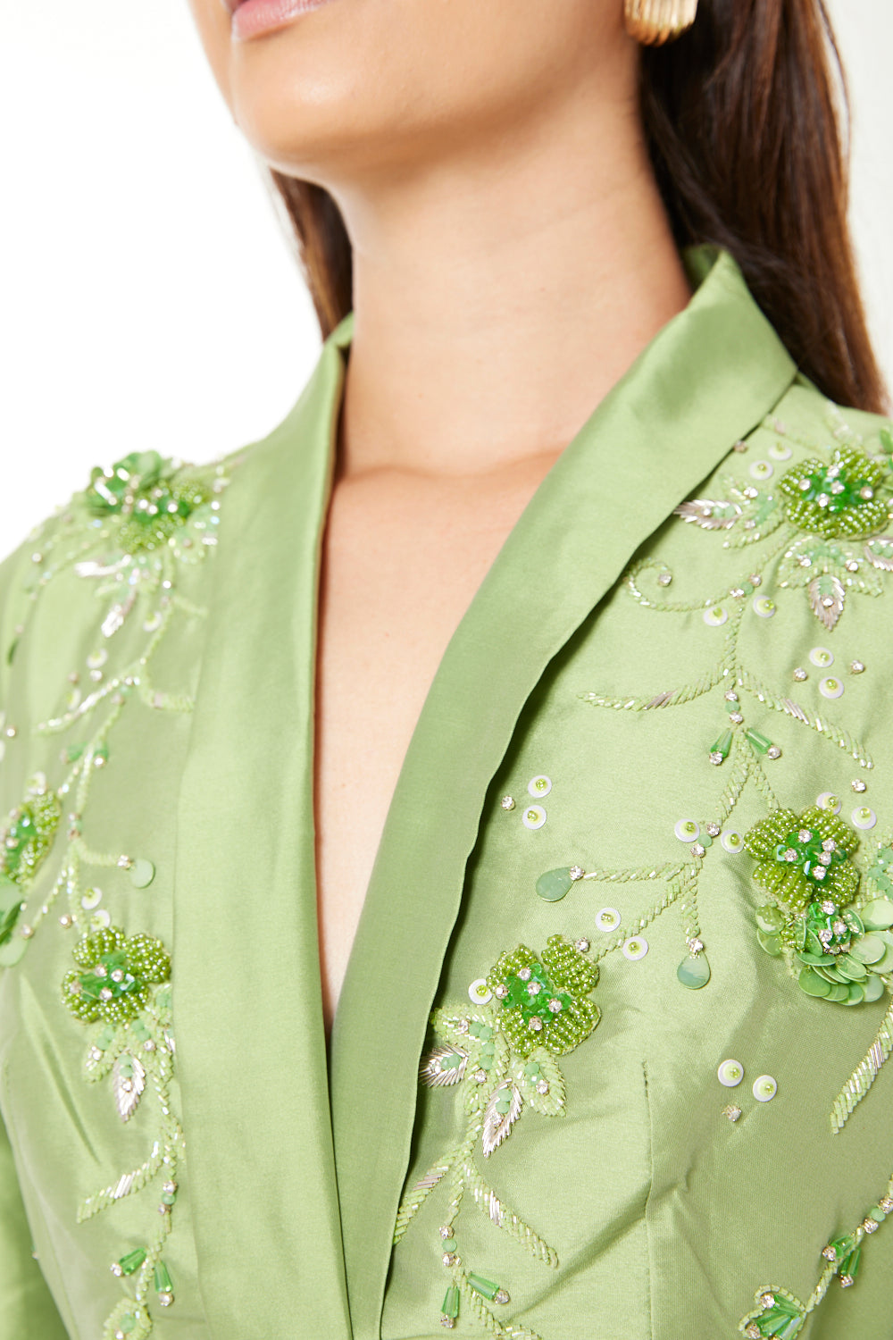 Embroidered Empire-Line Panel Gown